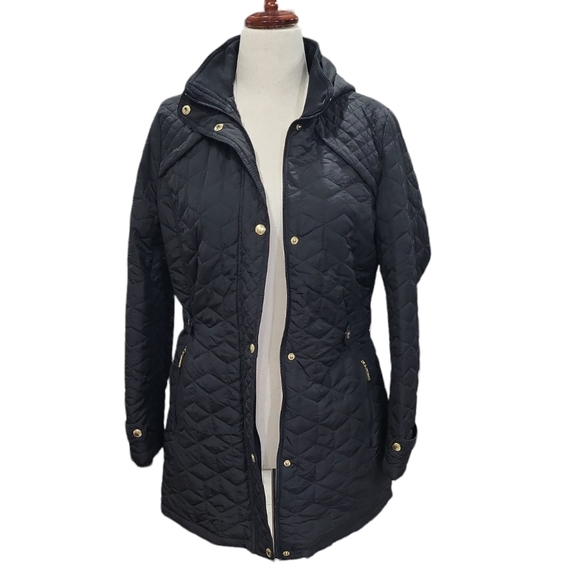 Weatherproof women's quilted hooded adjustable waist winter coat, black M - Picture 3 of 11